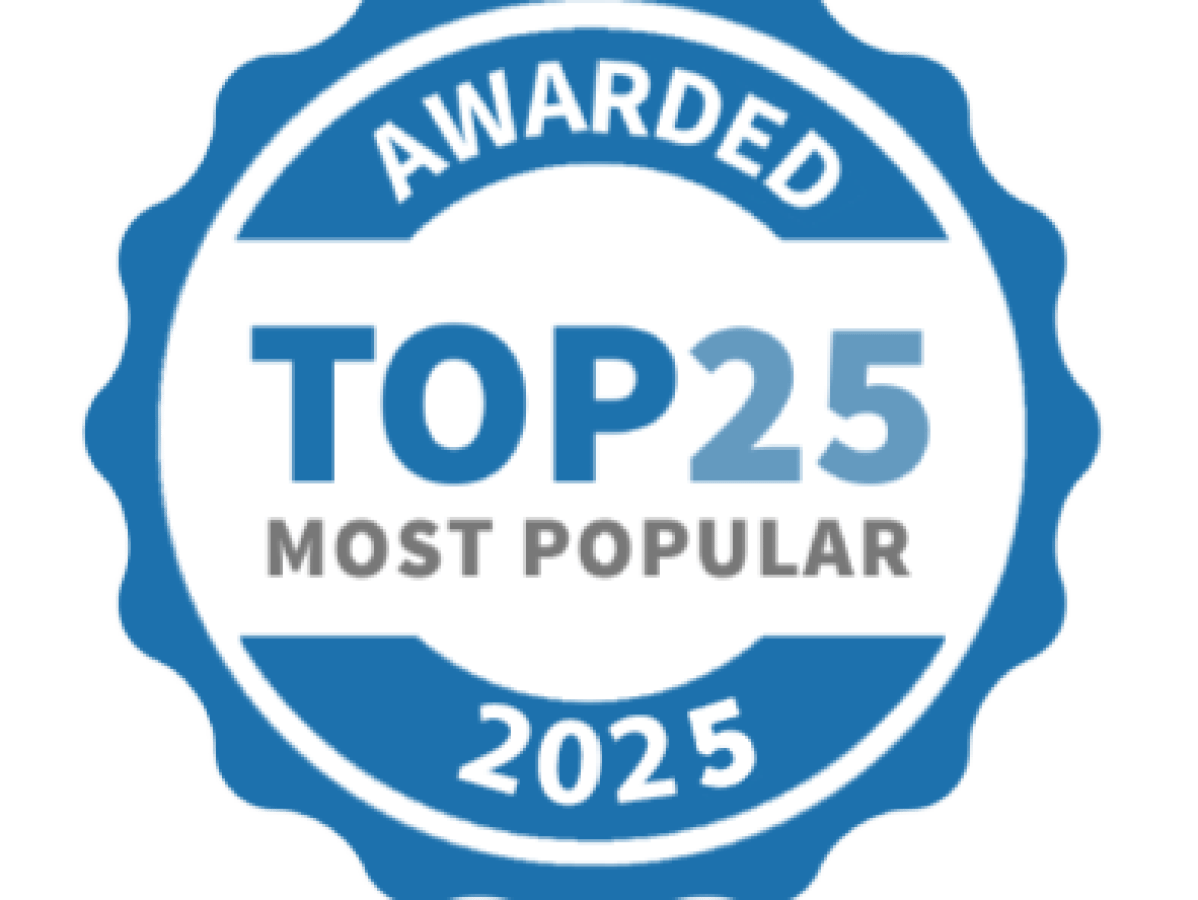 Blue and white badge with 'Awarded Top 25 Most Popular 2025' text.